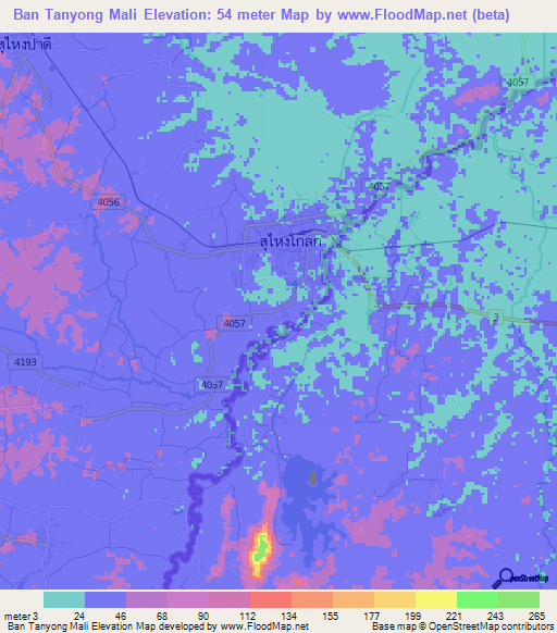 Ban Tanyong Mali,Thailand Elevation Map