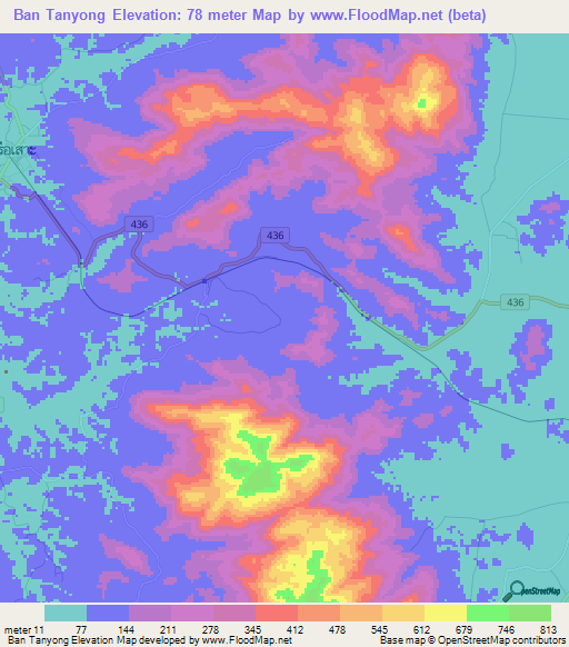 Ban Tanyong,Thailand Elevation Map