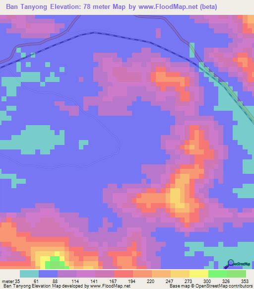 Ban Tanyong,Thailand Elevation Map