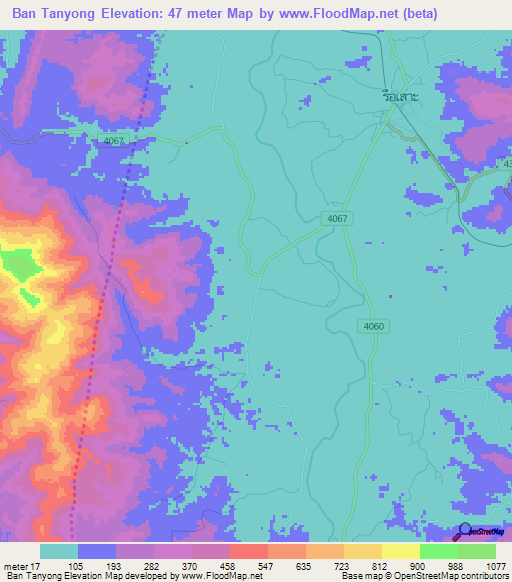 Ban Tanyong,Thailand Elevation Map