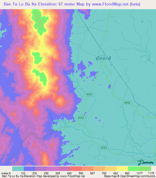 Ban Ta Lo Bu Ke,Thailand Elevation Map