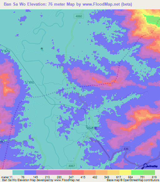 Ban Sa Wo,Thailand Elevation Map