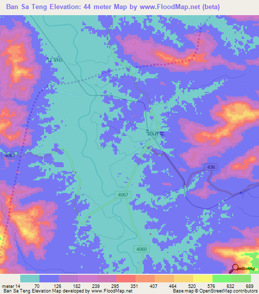 Ban Sa Teng,Thailand Elevation Map
