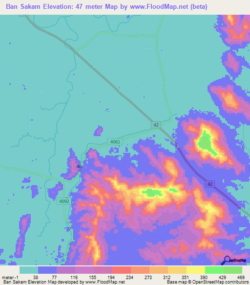 Ban Sakam,Thailand Elevation Map
