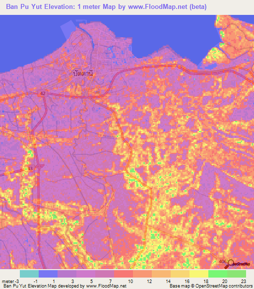 Ban Pu Yut,Thailand Elevation Map