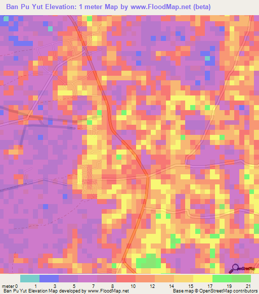 Ban Pu Yut,Thailand Elevation Map