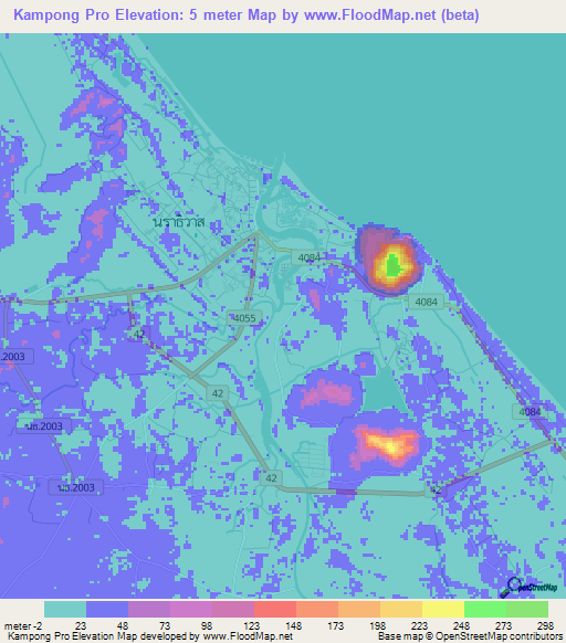 Kampong Pro,Thailand Elevation Map