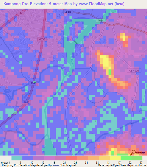 Kampong Pro,Thailand Elevation Map