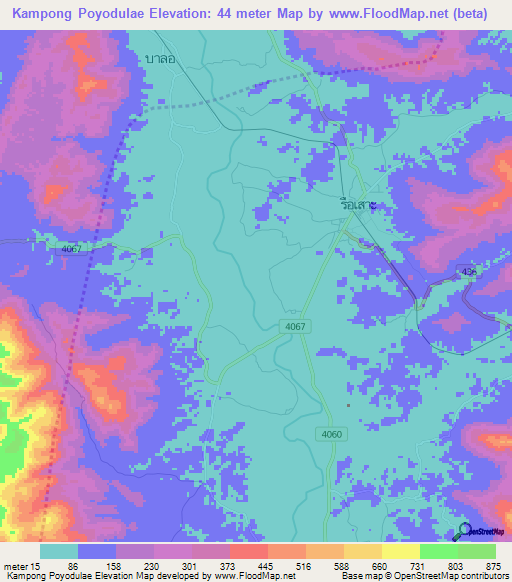 Kampong Poyodulae,Thailand Elevation Map