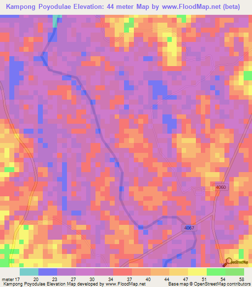 Kampong Poyodulae,Thailand Elevation Map