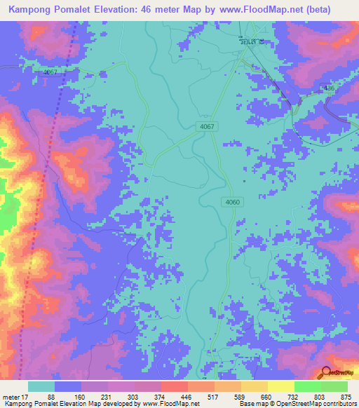 Kampong Pomalet,Thailand Elevation Map