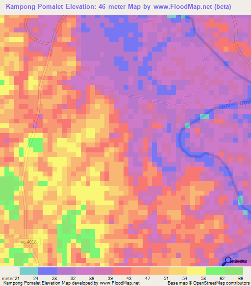 Kampong Pomalet,Thailand Elevation Map
