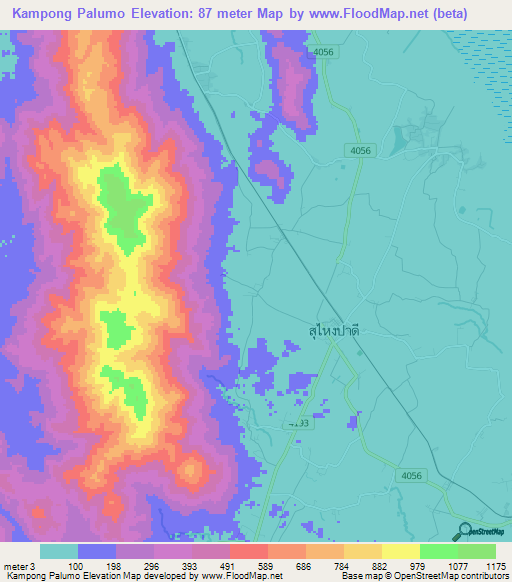 Kampong Palumo,Thailand Elevation Map
