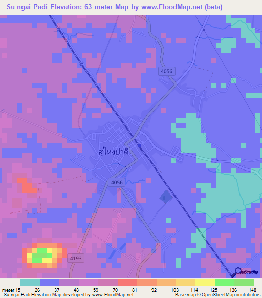 Su-ngai Padi,Thailand Elevation Map