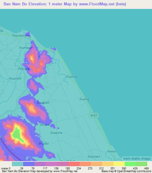 Ban Nam Bo,Thailand Elevation Map