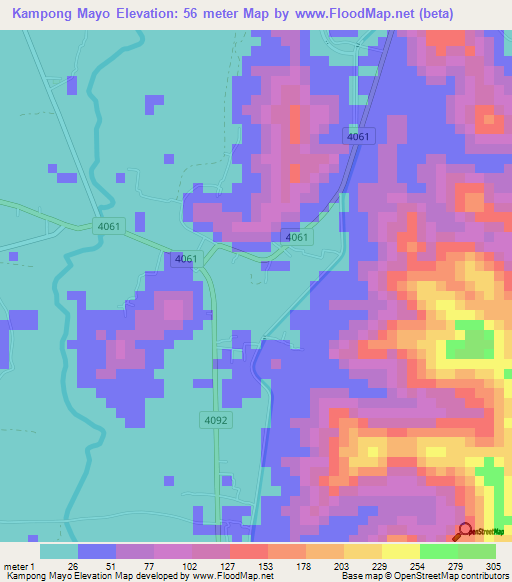 Kampong Mayo,Thailand Elevation Map