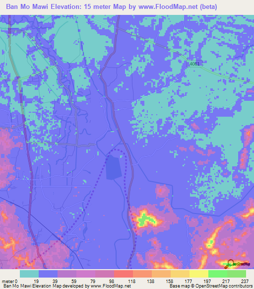 Ban Mo Mawi,Thailand Elevation Map