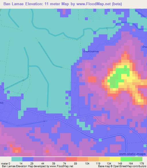 Ban Lamae,Thailand Elevation Map