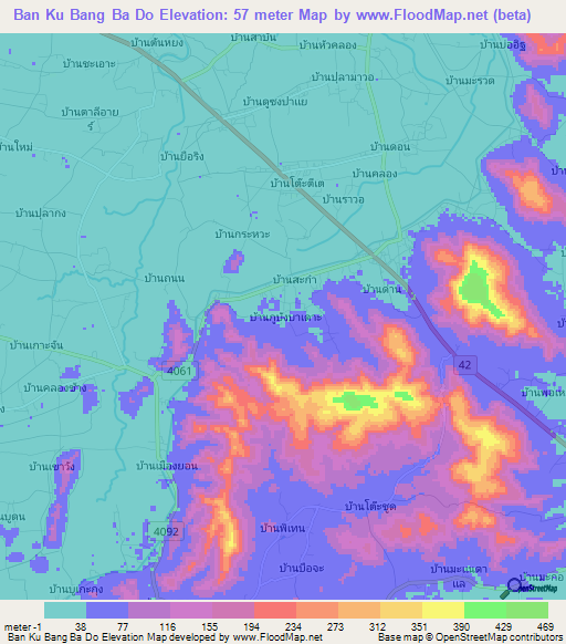 Ban Ku Bang Ba Do,Thailand Elevation Map