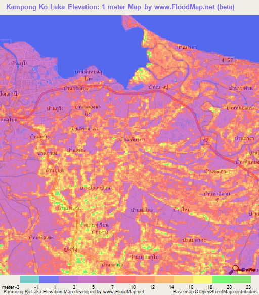 Kampong Ko Laka,Thailand Elevation Map