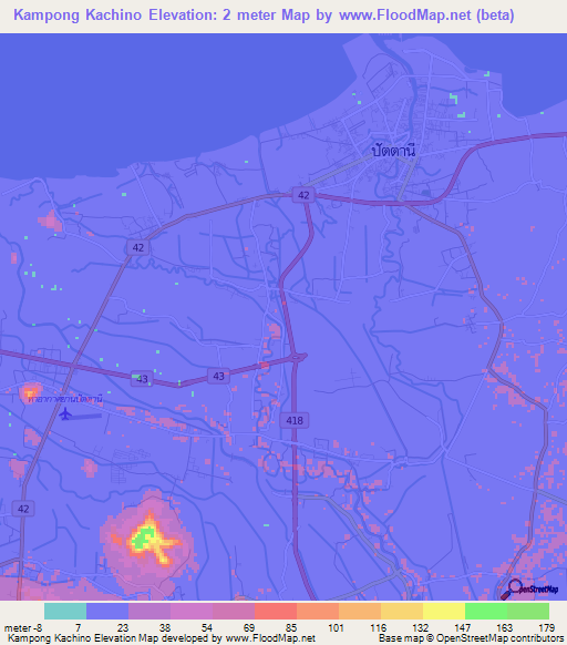 Kampong Kachino,Thailand Elevation Map