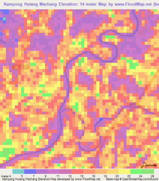 Kampong Hutang Machang,Thailand Elevation Map