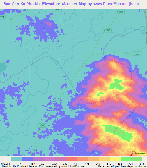 Ban Cho Ka Pho Nai,Thailand Elevation Map