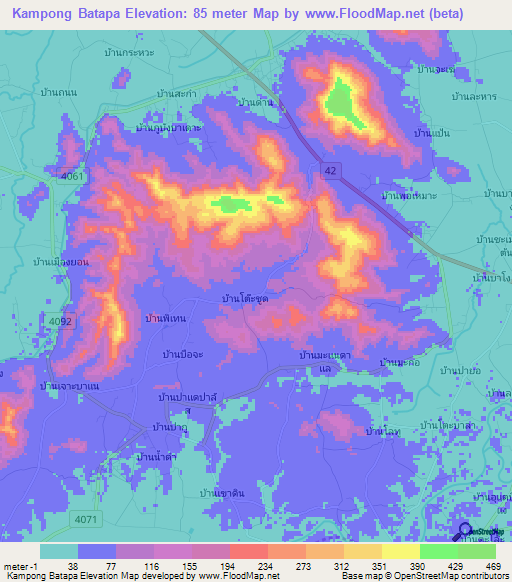 Kampong Batapa,Thailand Elevation Map