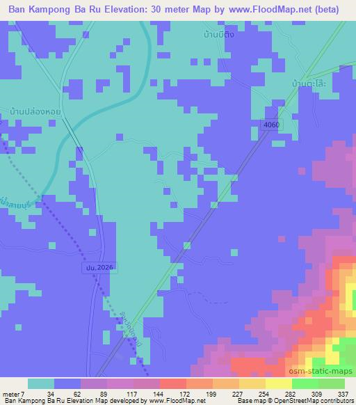 Ban Kampong Ba Ru,Thailand Elevation Map