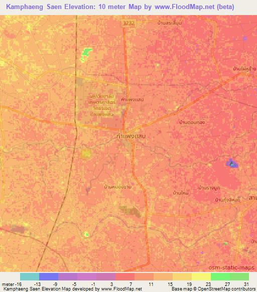 Kamphaeng Saen,Thailand Elevation Map