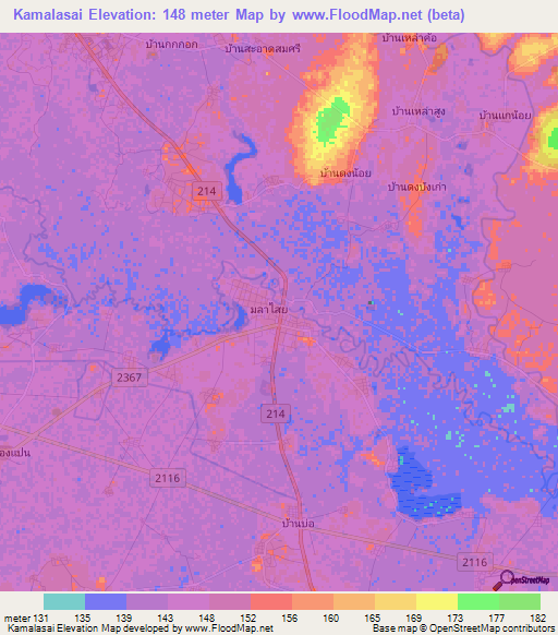 Kamalasai,Thailand Elevation Map