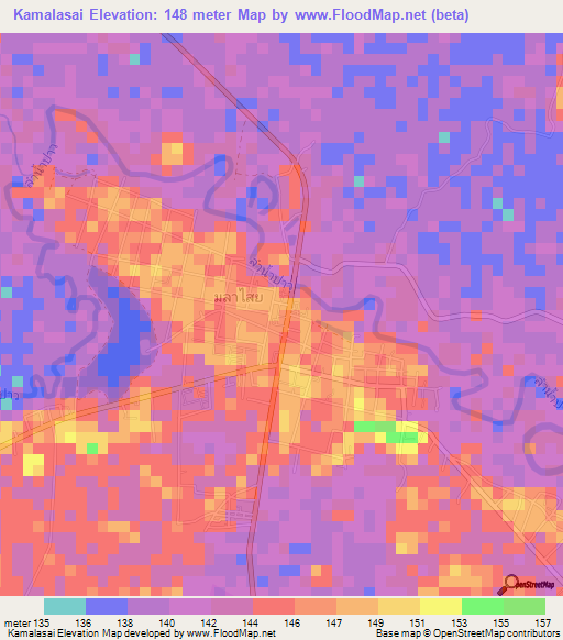 Kamalasai,Thailand Elevation Map
