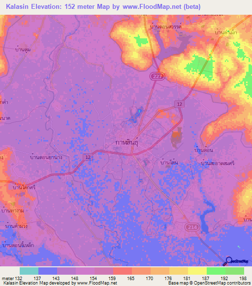 Kalasin,Thailand Elevation Map