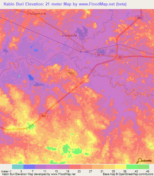 Kabin Buri,Thailand Elevation Map