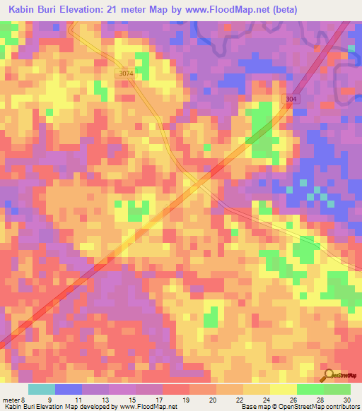 Kabin Buri,Thailand Elevation Map