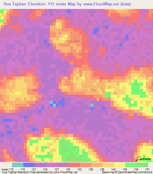 Hua Taphan,Thailand Elevation Map