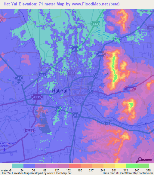 Hat Yai,Thailand Elevation Map