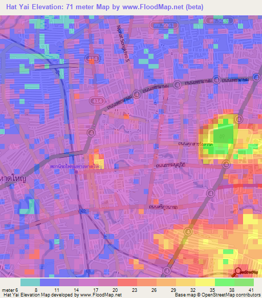 Hat Yai,Thailand Elevation Map