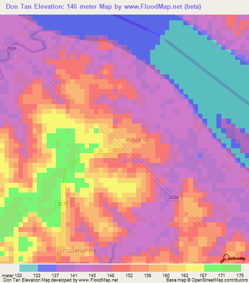 Don Tan,Thailand Elevation Map