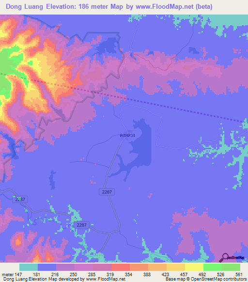 Dong Luang,Thailand Elevation Map
