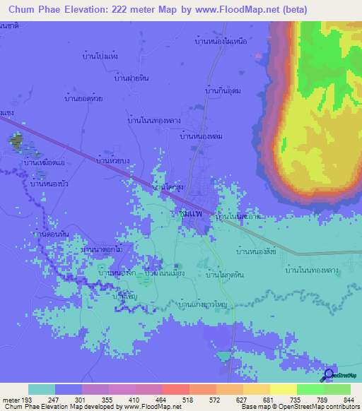 Chum Phae,Thailand Elevation Map
