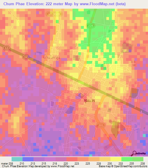 Chum Phae,Thailand Elevation Map