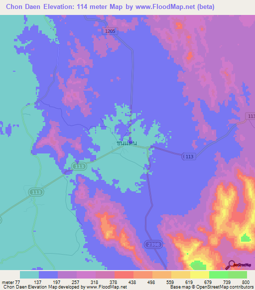 Chon Daen,Thailand Elevation Map