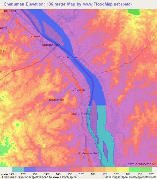 Chanuman,Thailand Elevation Map