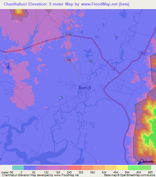 Chanthaburi,Thailand Elevation Map