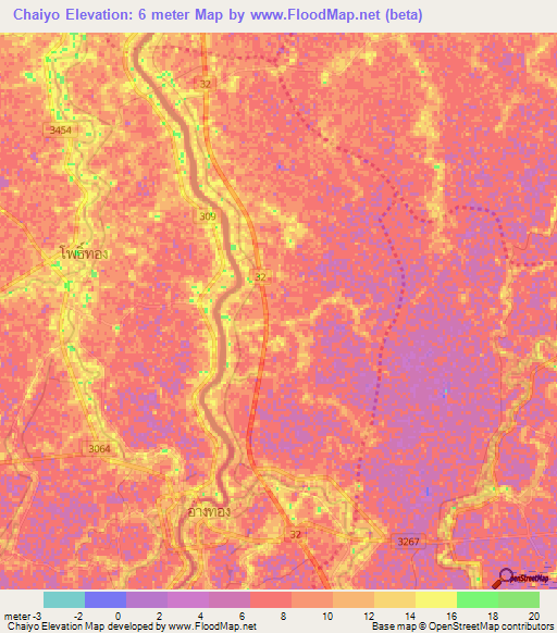 Chaiyo,Thailand Elevation Map
