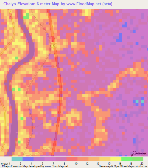 Chaiyo,Thailand Elevation Map