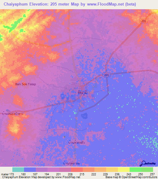 Chaiyaphum,Thailand Elevation Map