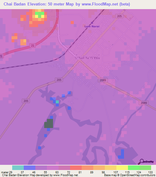 Chai Badan,Thailand Elevation Map