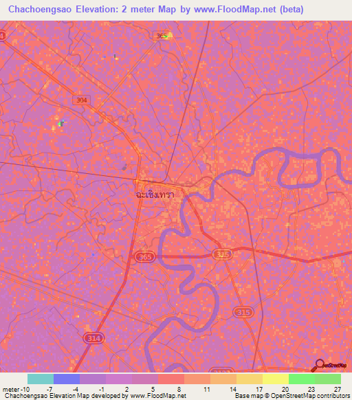 Chachoengsao,Thailand Elevation Map